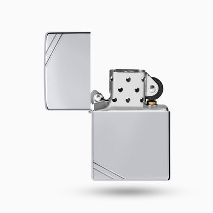 Zippo High Polish Chrome Vintage Windproof Lighter with Slashes