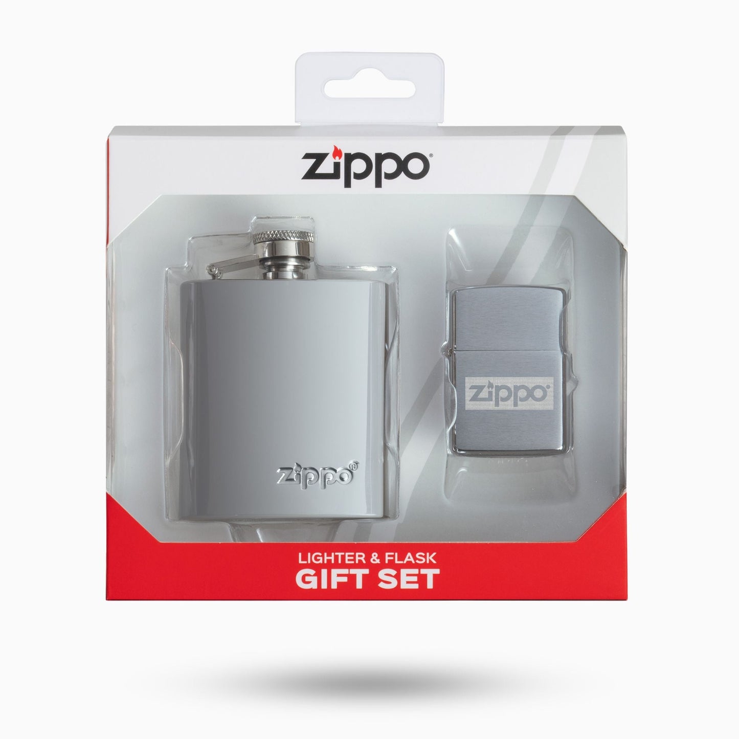 Zippo Chrome Lighter And Flask Gift Set