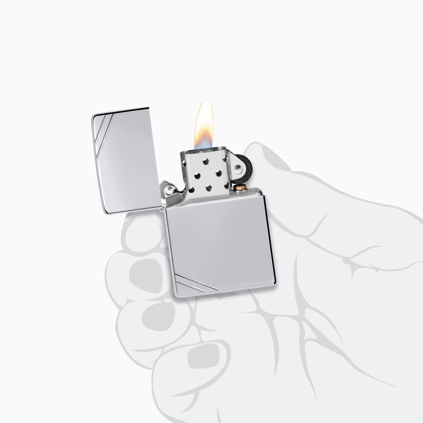 Zippo High Polish Chrome Vintage Windproof Lighter with Slashes