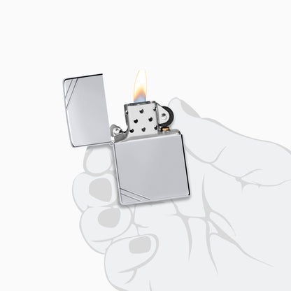 Zippo High Polish Chrome Vintage Windproof Lighter with Slashes