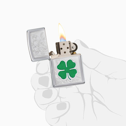 Zippo Clover High Polish Chrome Design WIndproof Lighter