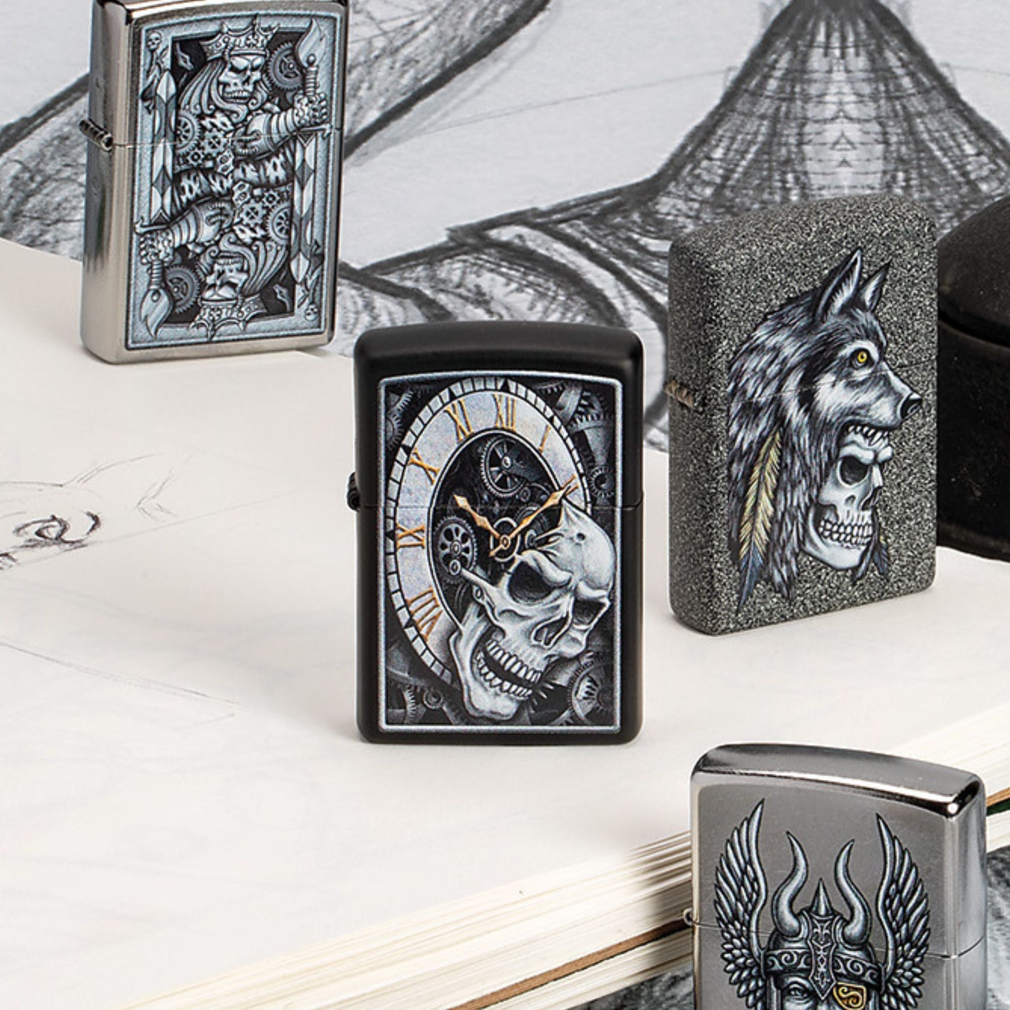 Zippo Skull Clock Design Windproof Lighter