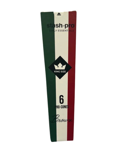 Stash pro Brown 6 King size Rolling Paper Cones per box (Paper 109 MM, Filter 26 MM)