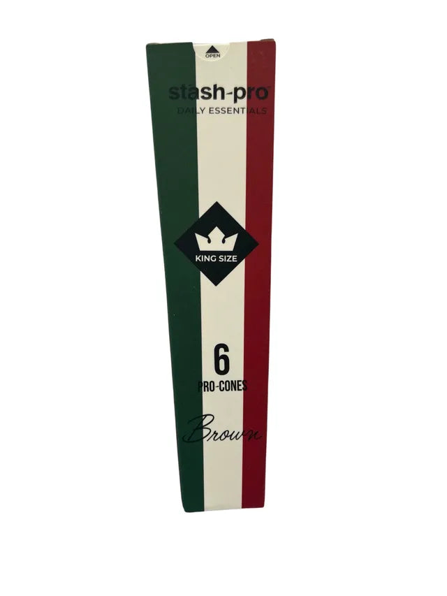 Stash pro Brown 6 King size Rolling Paper Cones per box (Paper 109 MM, Filter 26 MM)