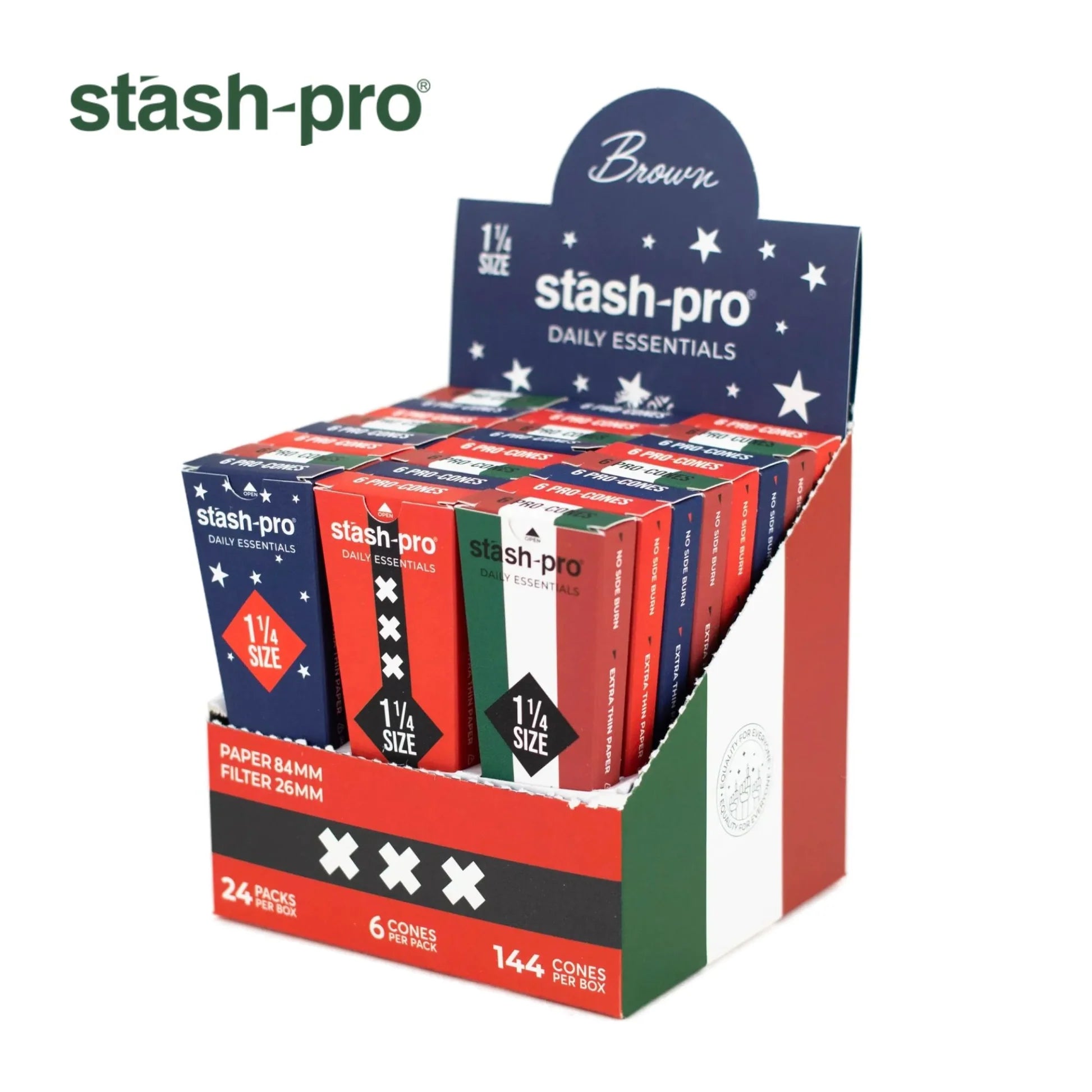Stash pro Brown  Rolling Paper Cones per box (Paper 84 MM, Filter 26 MM) - 1,1/4 size