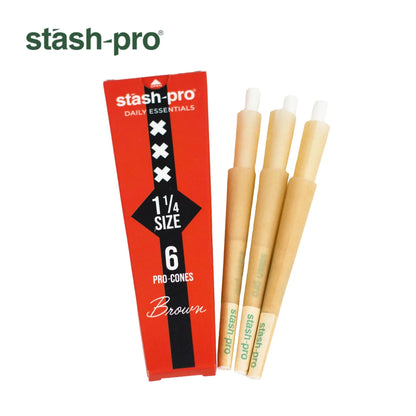 Stash pro Brown  Rolling Paper Cones per box (Paper 84 MM, Filter 26 MM) - 1,1/4 size