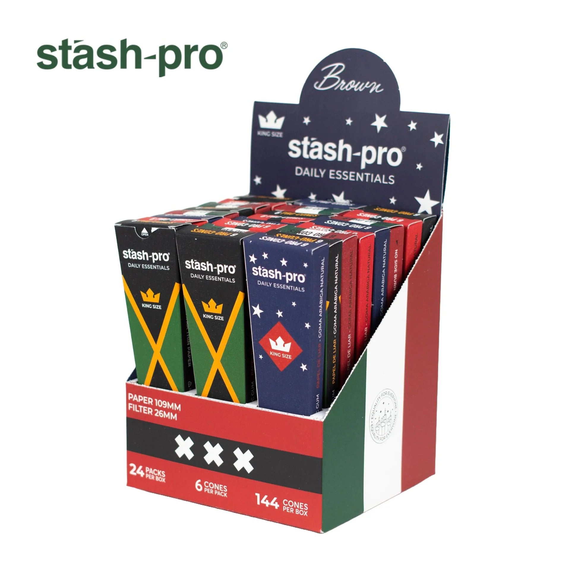 Stash pro Brown 6 King size Rolling Paper Cones per box (Paper 109 MM, Filter 26 MM)
