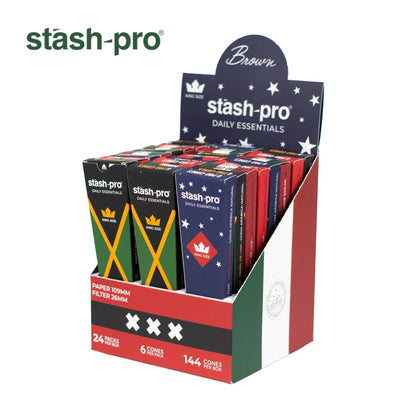 Stash pro Brown 6 King size Rolling Paper Cones per box (Paper 109 MM, Filter 26 MM)