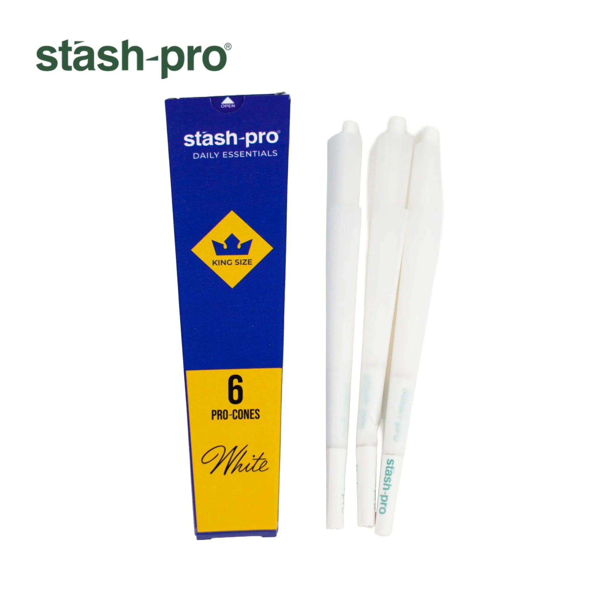 Stash pro White 6 King size Rolling Paper Cones per box (Paper 109 MM, Filter 26 MM)